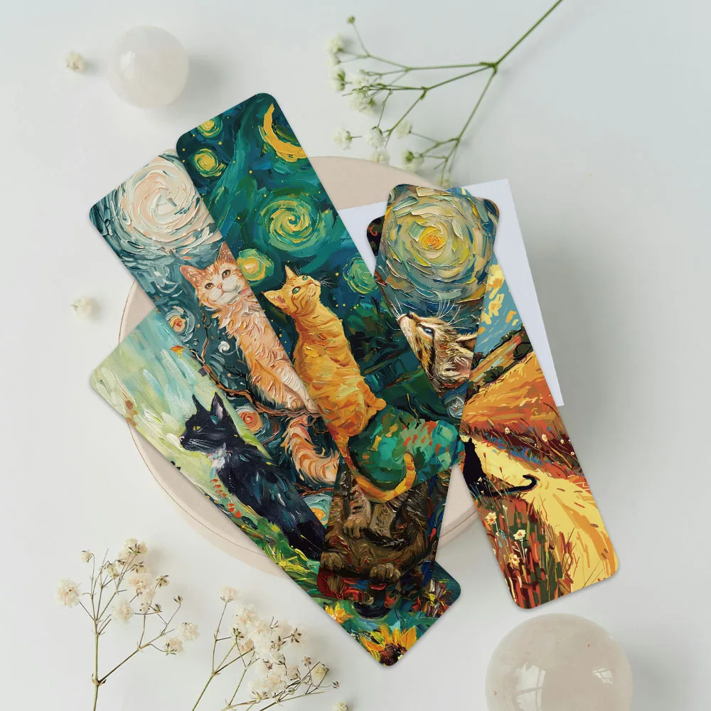 30pcs Retro Aesthetic Oil Painting Cats Paper Bookmarks For Students Readers Library Office Book Journal Page Marker