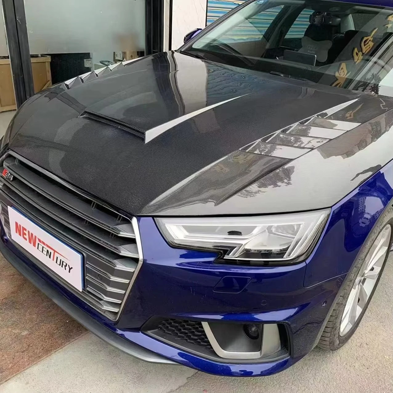 JINGJIANG Modified Carbon Fiber Bonnet for Audi A4B9 A4L RS4 S4 with 3K Twill Weave