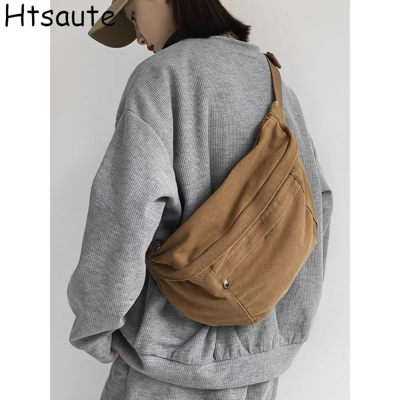 

Large Capacity Women Men Chest Bags Design Crossbody Waist Pack Canvas Running Waist Bag Casual Sports Half Moon Waist Bag