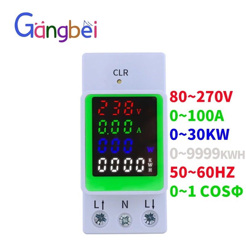 4IN1 GBDQA AC110V 220V 100A Voltage Current KWH Electric energy monitor meter VOLT AMP voltmeter ammeter Wattmeter din rail