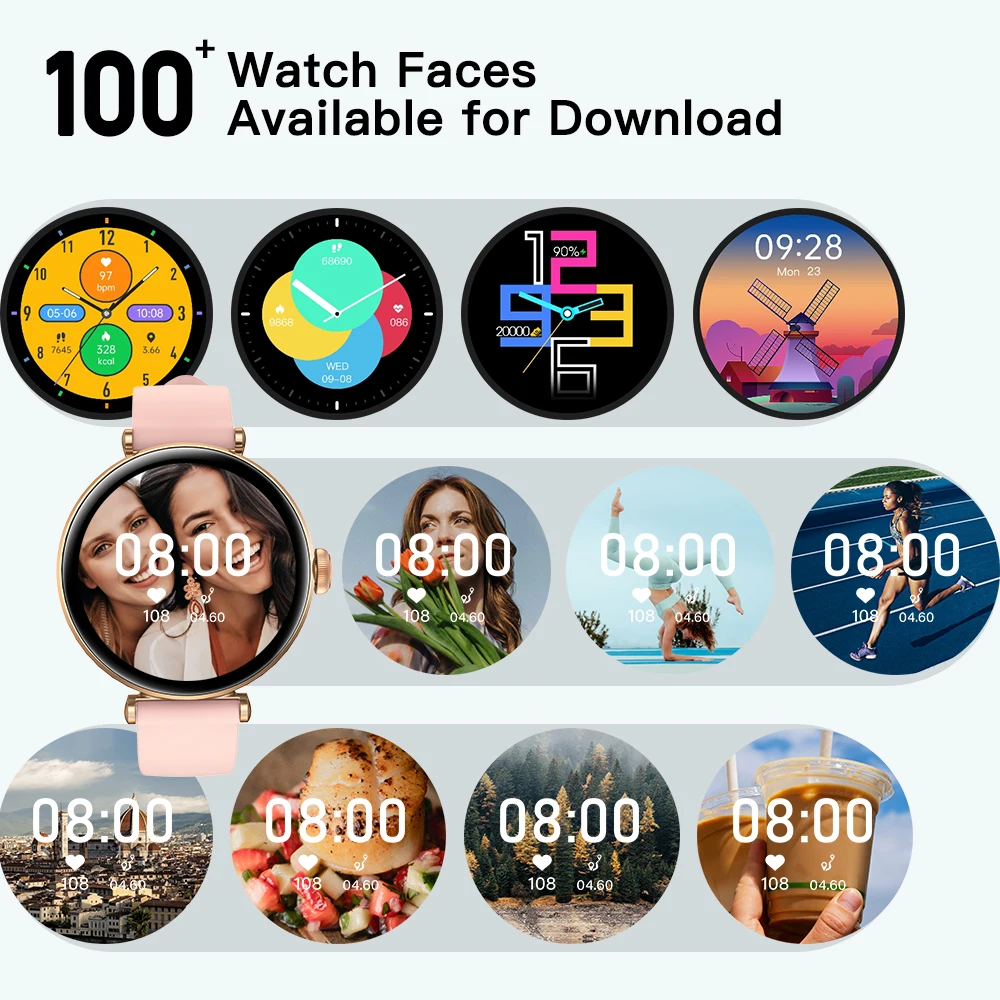 ساعة ذكية Kieslect Lady Calling Pura بشاشة AMOLED مقاس 1.19 بوصة IP68 مقاومة للماء لنظام Android iOS مع مراقب معدل ضربات القلب