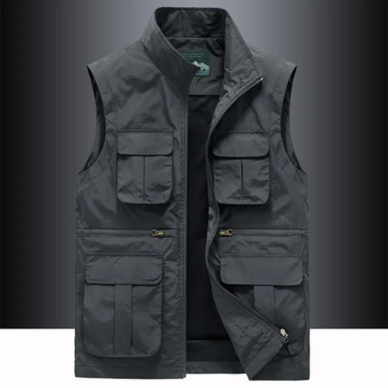 

7XL 8XL Multi-pocket Vests Men Outdoor Fishing Military Tactical Sleeveless Jacket Waterproof Quick-drying Waistcoat Loose Zip