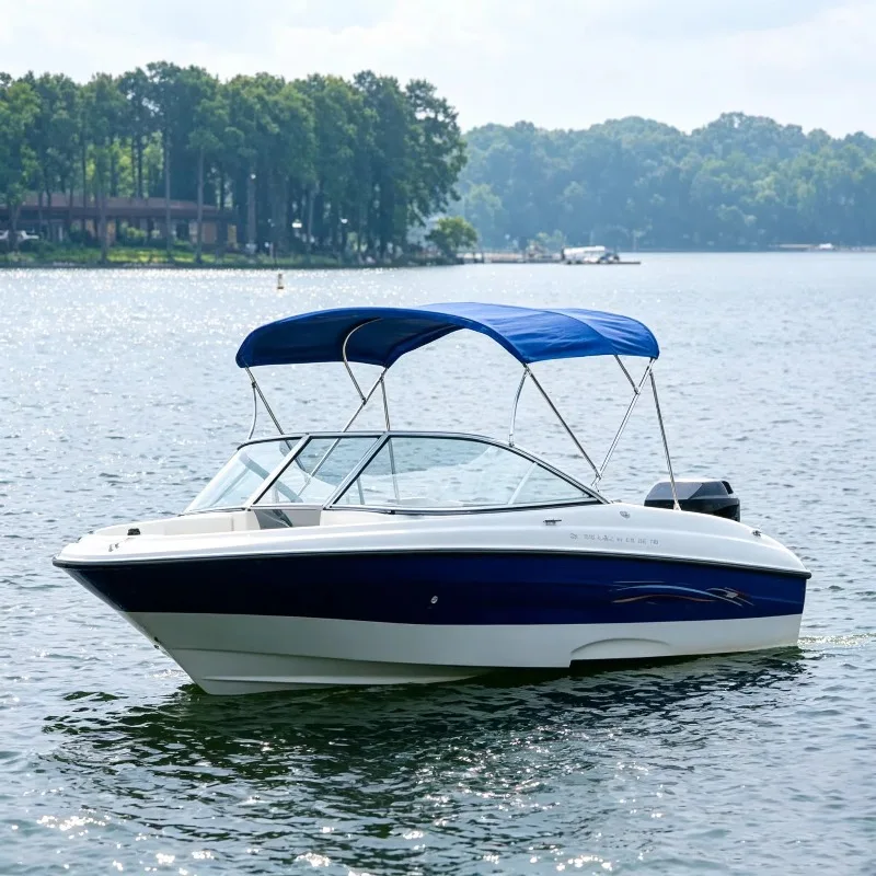Mini Adults Speed Boat 18Ft/5.5M Fiberglass Half-Closed Cabin Sport Boats with Outboard Engine