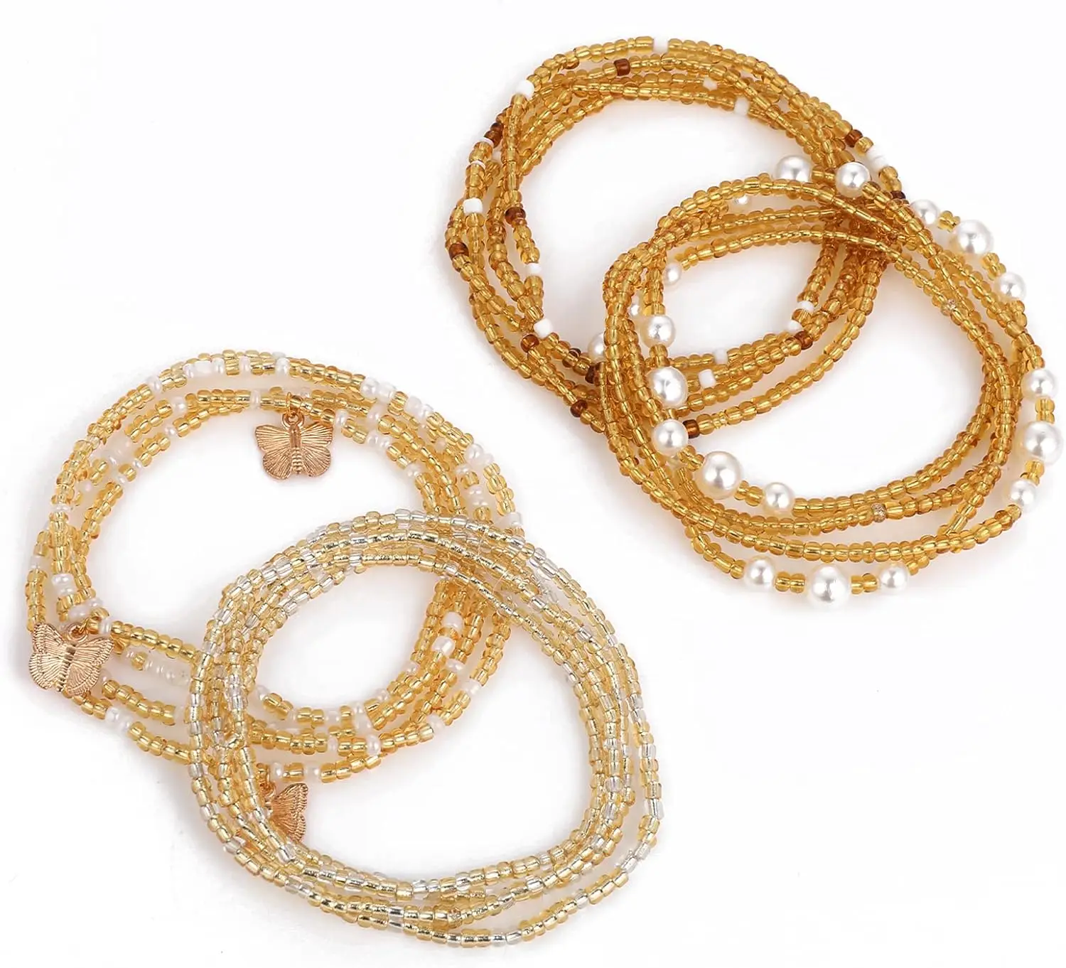 

4 Pieces Waist Beads for Women African Belly Beads Chain Elastic Body Bead Chains Beach Beads Chain Bikini Jewelry for Women