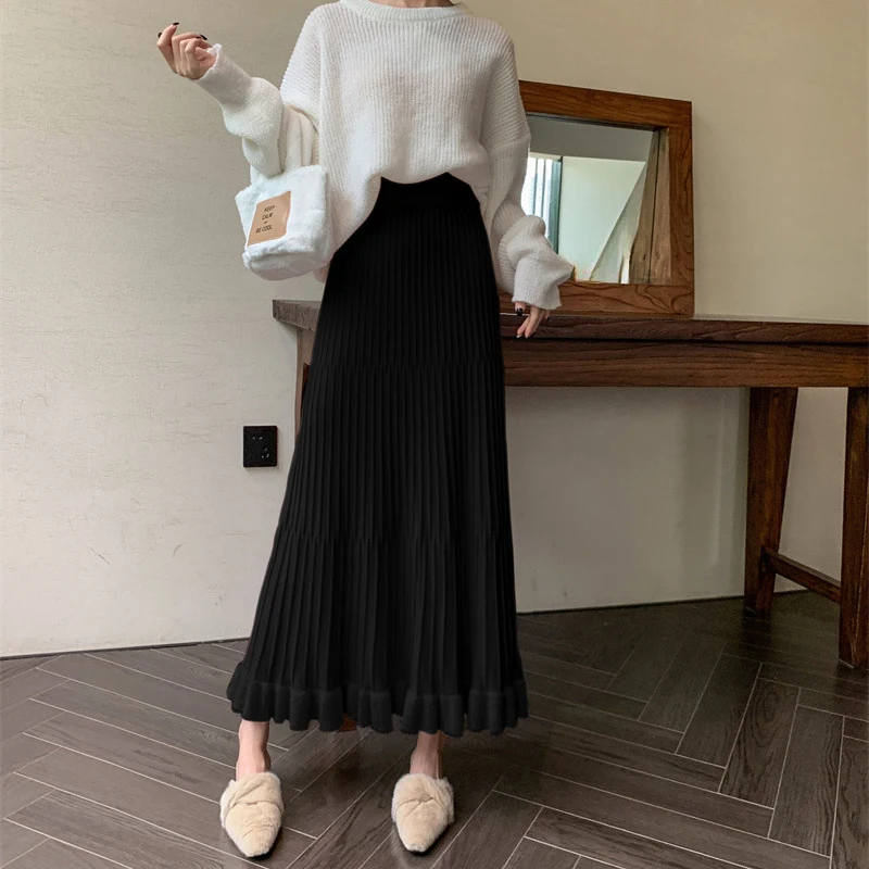 

Французские милые розовые длинные плиссированные юбки женские с эластичной резинкой на талии большие распашные юбки осень-зима винтажные эластичные макси-юбки в нежном стиле