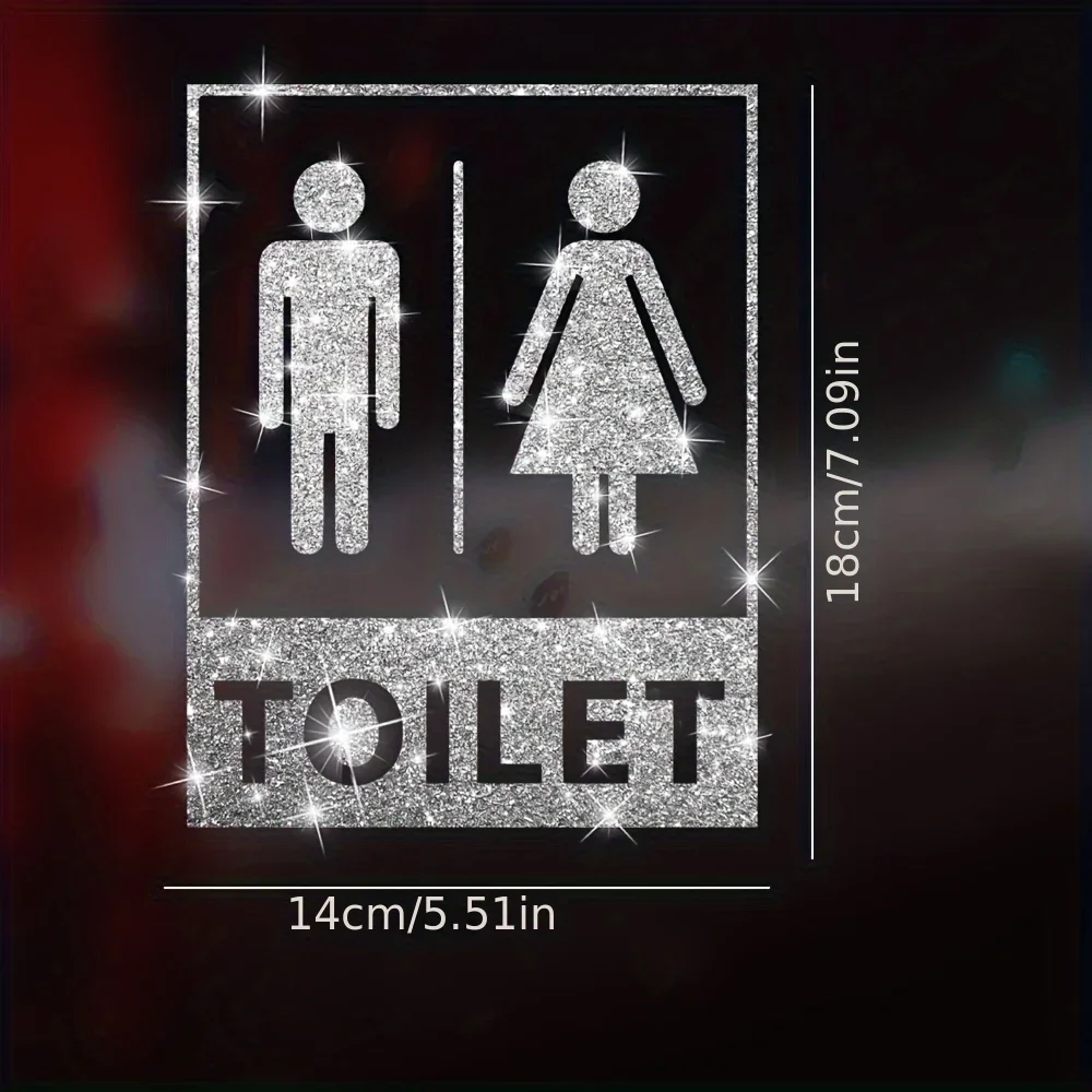 Sparkling Toilet Sign Sticker Square Cartoon Waterproof Wall Decal for Bathroom Restroom Door Washroom Public Toilet Decor