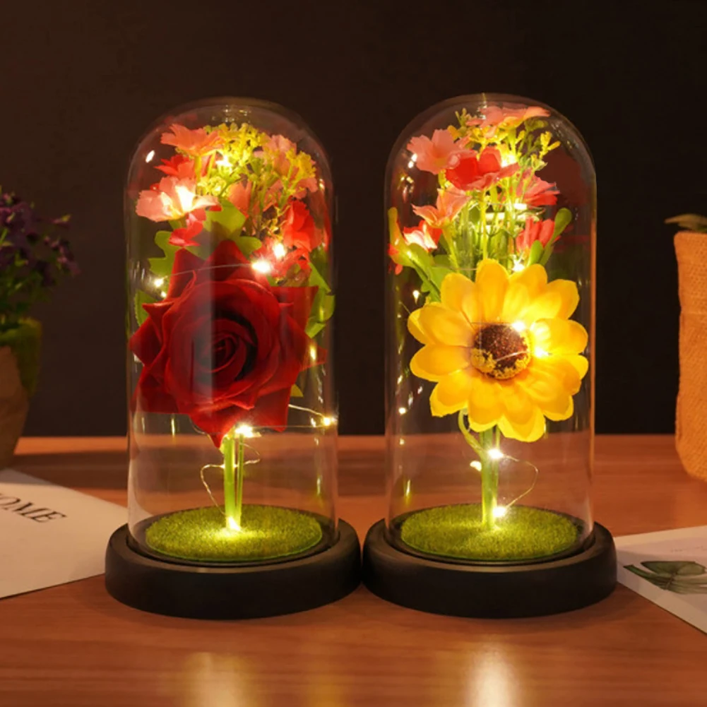 Luce notturna regalo di natale per donne bambini con decorazione di copertura in vetro fiore simulato regalo di luce notturna