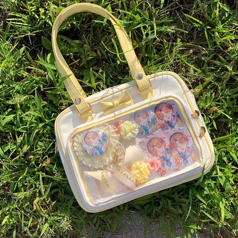 

Sweet Uniform Bow Ita Bag Large Capacity Transparent Clear Tote Bags Teenage Girls Lolita Shoulder Bags Harajuku JK Handbag