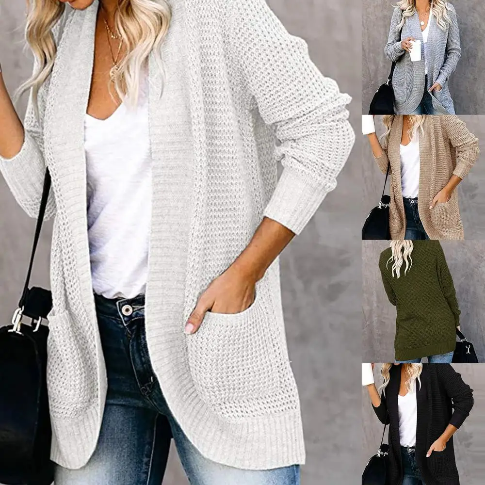 

Women Loose Pocket Sweaters Autumn Female Pocket Long Sleeve Solid Casual Knitwear Cardigans