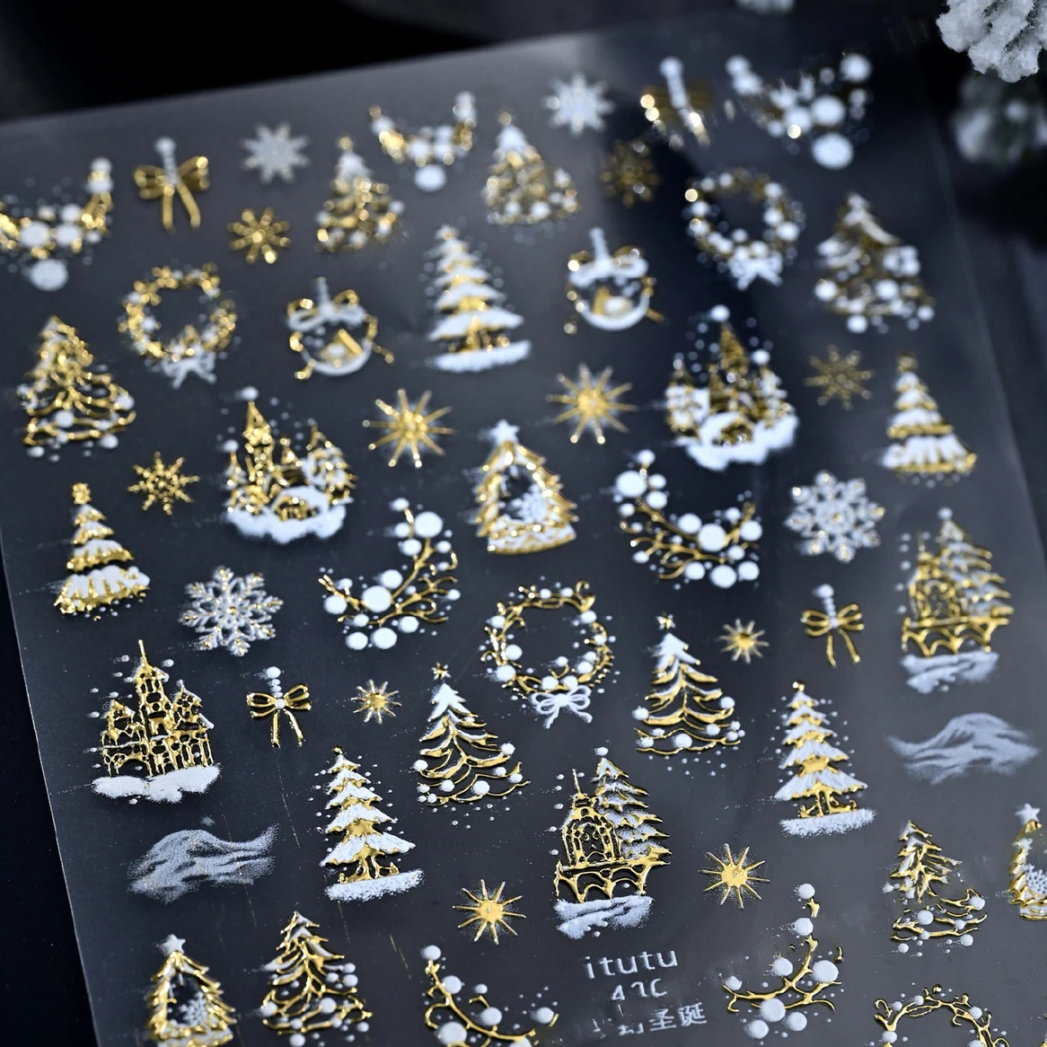 5D New Christmas nBronzing Golden/Silvery Christmas Luxury Emboss Palace& Garland&Snowflake&Tree Slider  Adhesive Xams Decal
