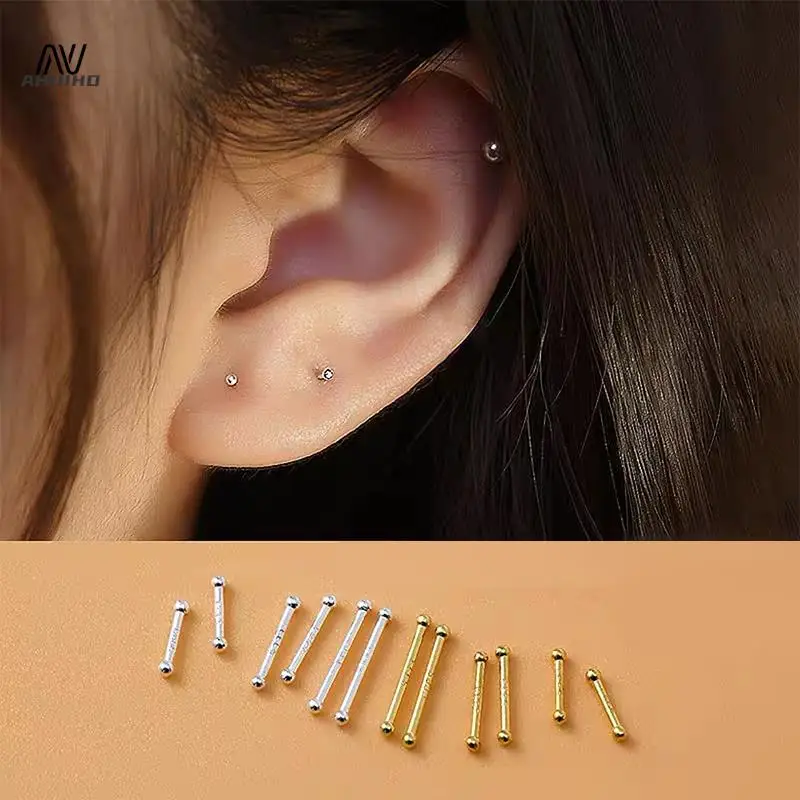 2 Pcs Minimalist Small Bead Stud Earrings for Women Girls Ear Bone Screw Earrings Hypoallergenic Jewelry