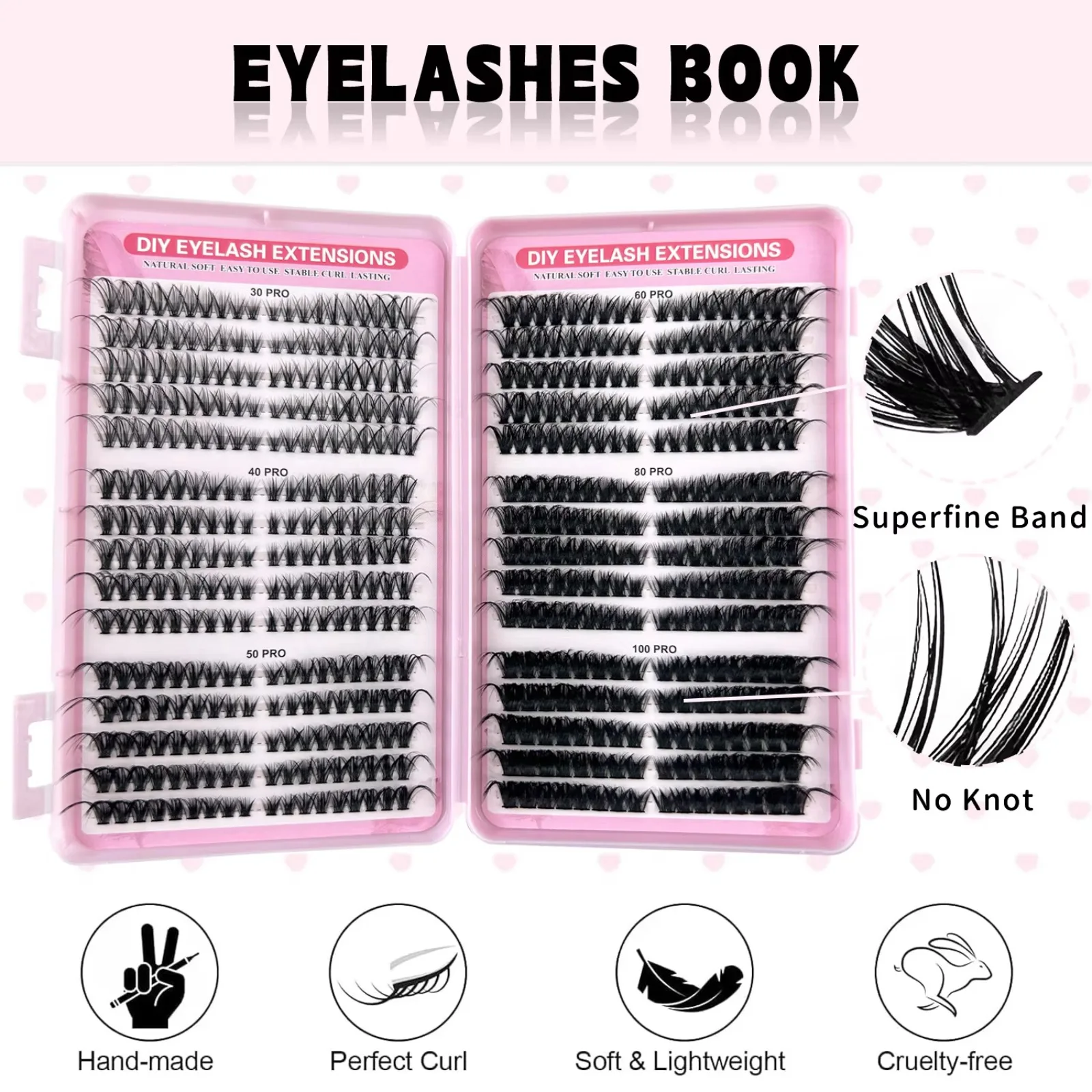Individual Lashes 30D-100D Mixed Density 540PCS Thick Fluffy DIY False Eyelashes with Lash Book Home Use