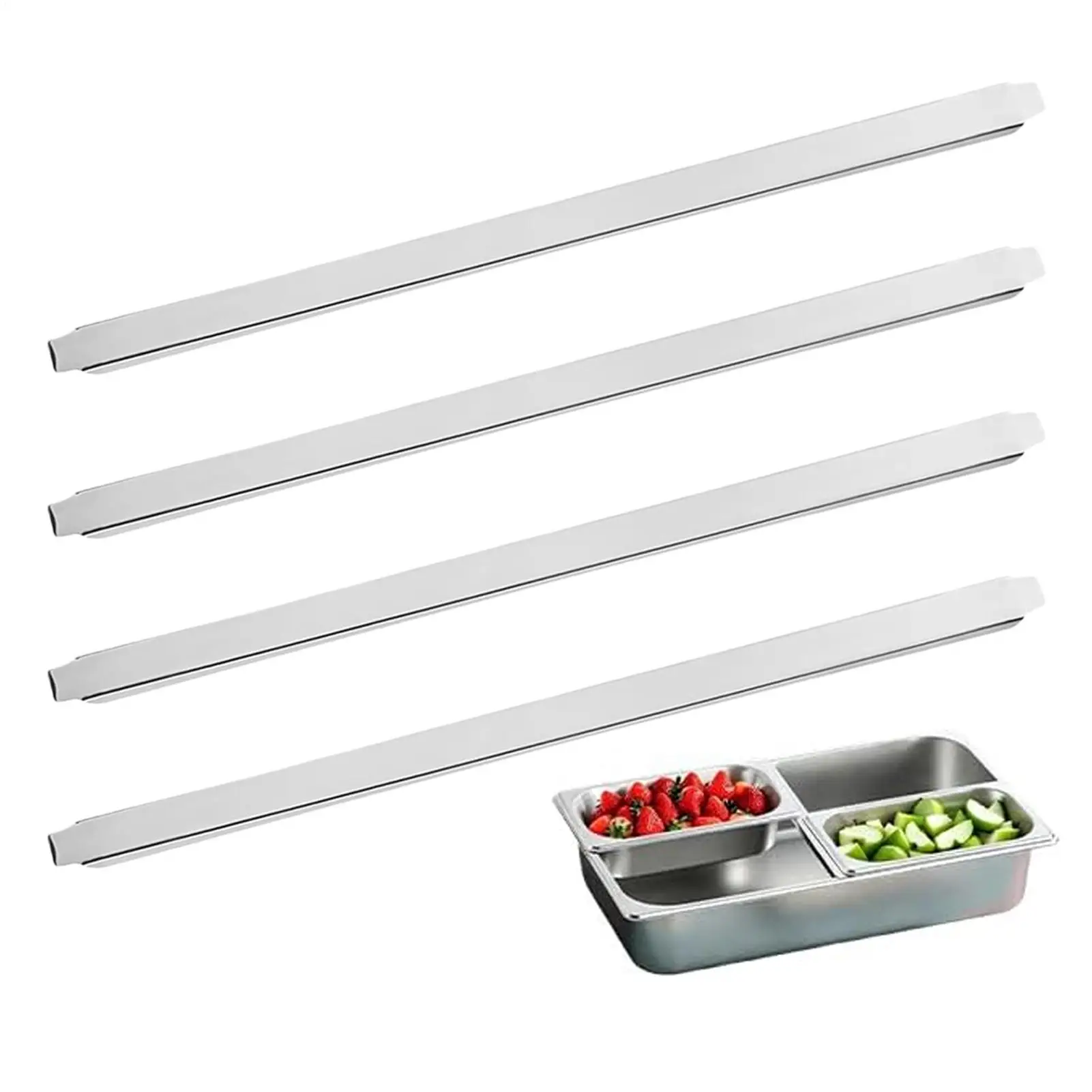 4 Pcs 20 Inches Stainless Steel Food Pan Divider Bars Long Buffet Separator Rod Catering Tray Divider Bar Kitchen Steam Bars