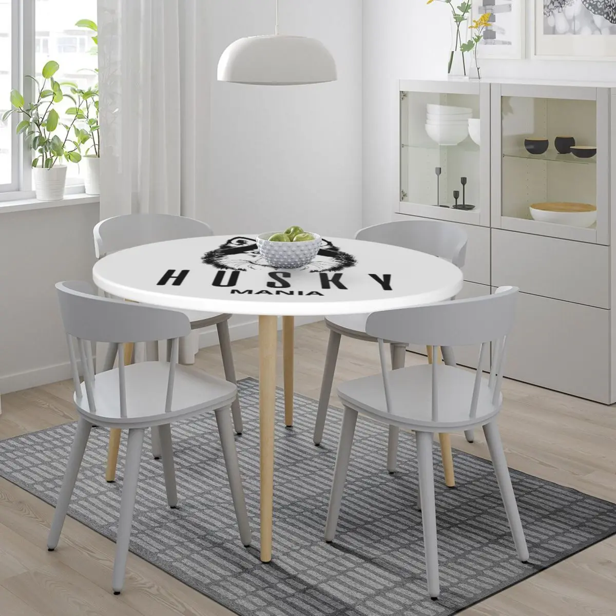 SIBERIAN HUSKY MANIA Waterproof Round Tablecloth Oilproof Table Cloth for Kitchen Events Dining Table Cover