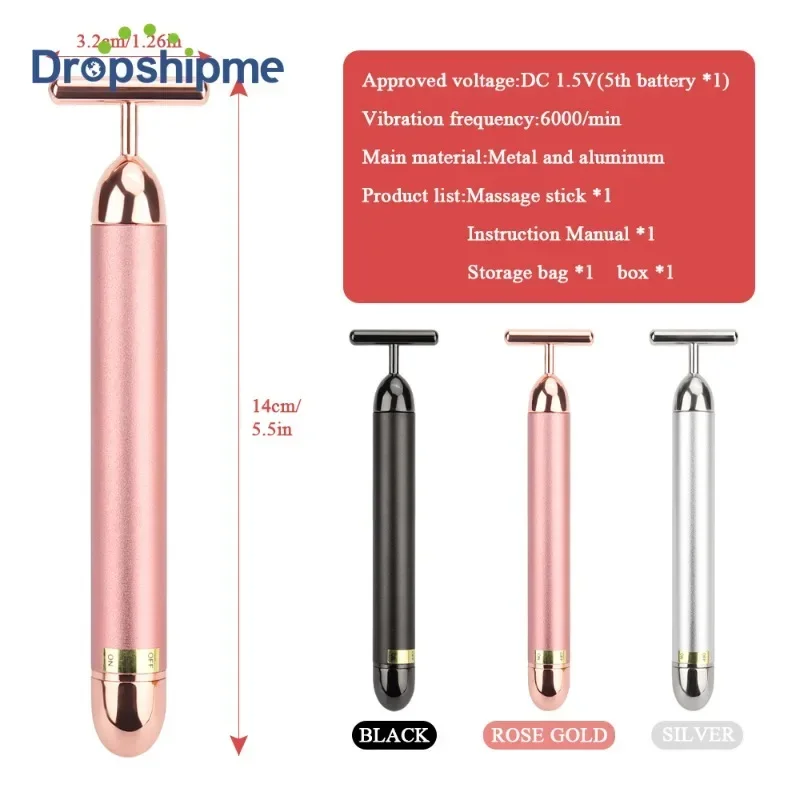 24K الذهب الأسطوانة تهتز مدلك الوجه التخسيس الوجه الجلد الجمال نبض ثبات تدليك الوجه رفع تشديد التجاعيد بار