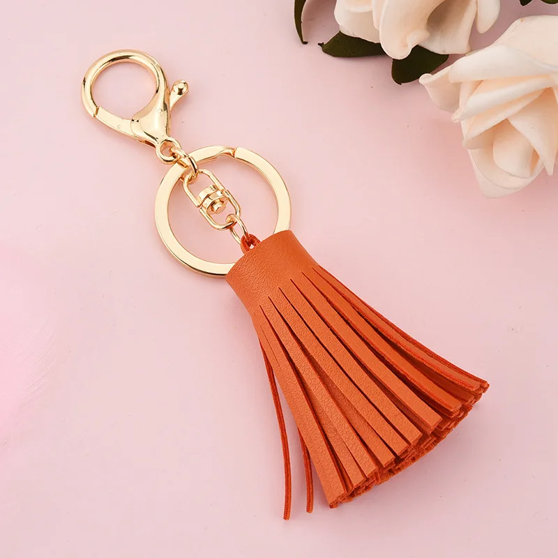 Hot Sale 6cm Pu leather fringedKeychain  zinc alloy key chain car KeyRing bag pendant Part gifts  K2294