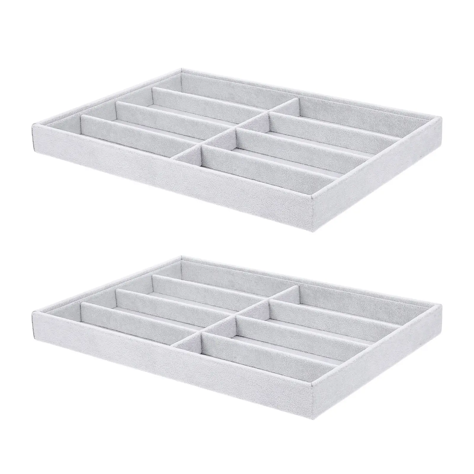 2Pcs Jewelry Organizer Tray Soft Sunglasses Display Storage 8-Compartment Holder for Rings Bracelets Watches 13.8x9.5x1.2