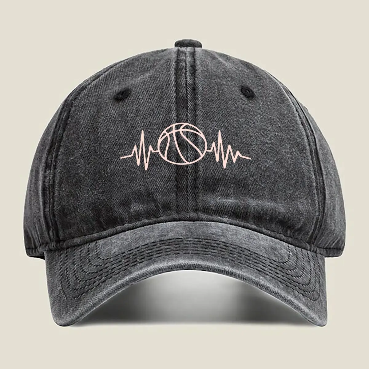 

Heartbeat - Bold, Text, White, Health - Themed Design Washed Baseball Cap