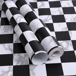 Black and White Plaid Self-adhesive Waterproof Removable Stickers Home Improvement Building Material TV Background PVC Wallpaper