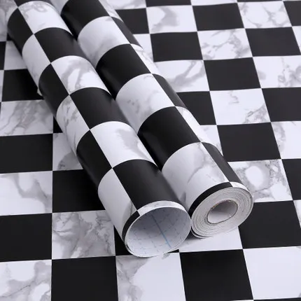 Black and White Plaid Self-adhesive Waterproof Removable Stickers Home Improvement Building Material TV Background PVC Wallpaper