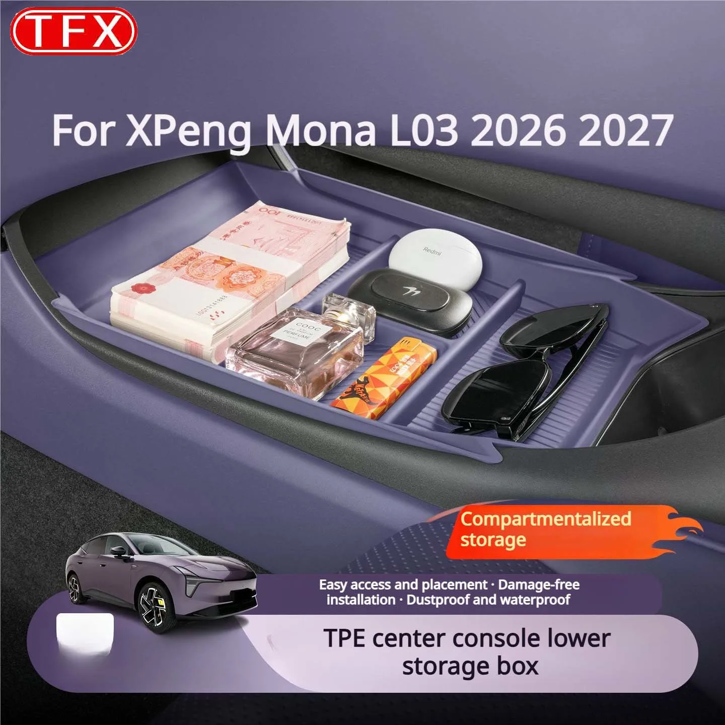 For XPeng Mona L03 2026 2027 Car Styling Central Control Lower Storage Boxes TPE Multifunctional Organizer Pads Cars Accessories