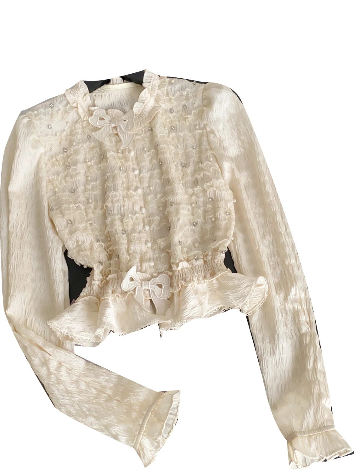 Ele francês sle longo sve cintura plissada cinching irt feminino moda primavera outono topo na moda poliéster respirável