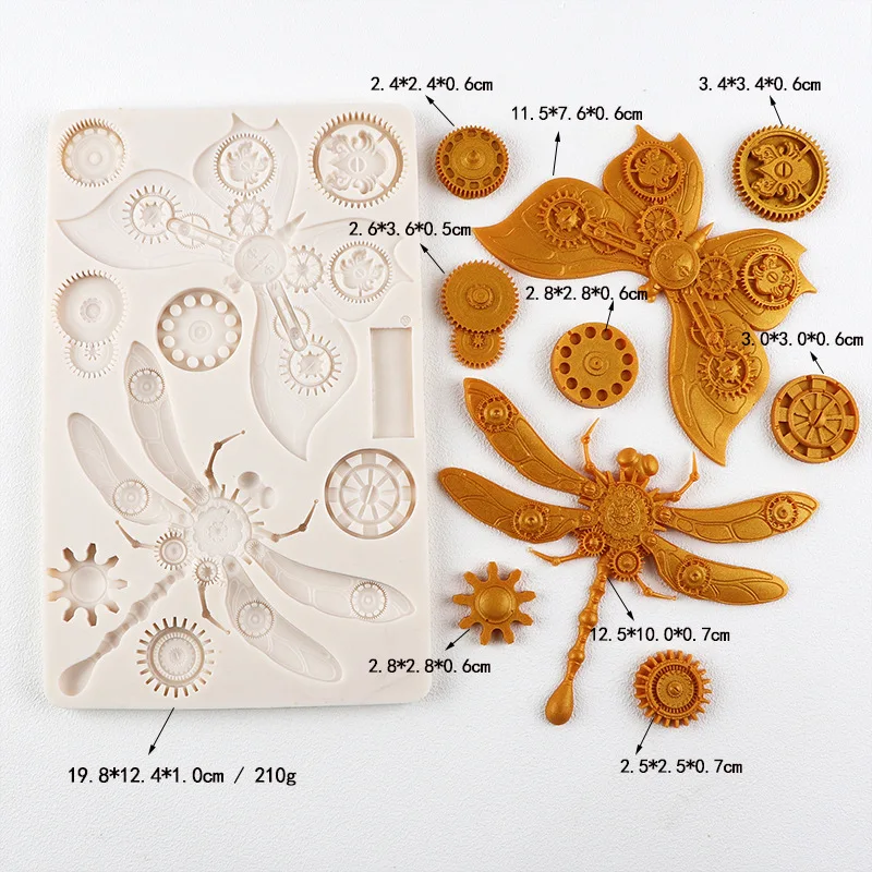 Baking Fondant Cake Mold Gear Butterfly Dragonfly Epoxy Mold Retro Key Lock Chocolate Silicone Mold Baking Accessories