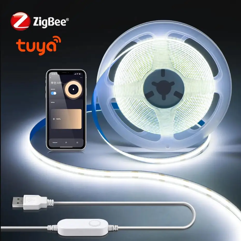 Rybakov ZigBee LED Streifen Smart Tuya COB Lichter USB 5V Dimmbare FOB Band wifi Controller Schlafzimmer Küche Schrank TV zimmer Dekor Alexa Lampe 5