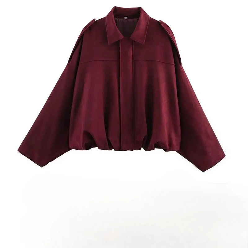 Women's Faux Suede Collared Jacket Olive Green Loose Fit Shoulder Straps Stylish AliExpress Exclusive