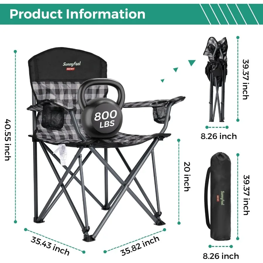 كرسي تخييم كبير الحجم قابل للطي 2 حزمة 800 رطل شديد التحمل للأشخاص الكبار الطويلين كراسي محمولة قابلة للطي مبطنة باللون الأحمر مع أذرع #3