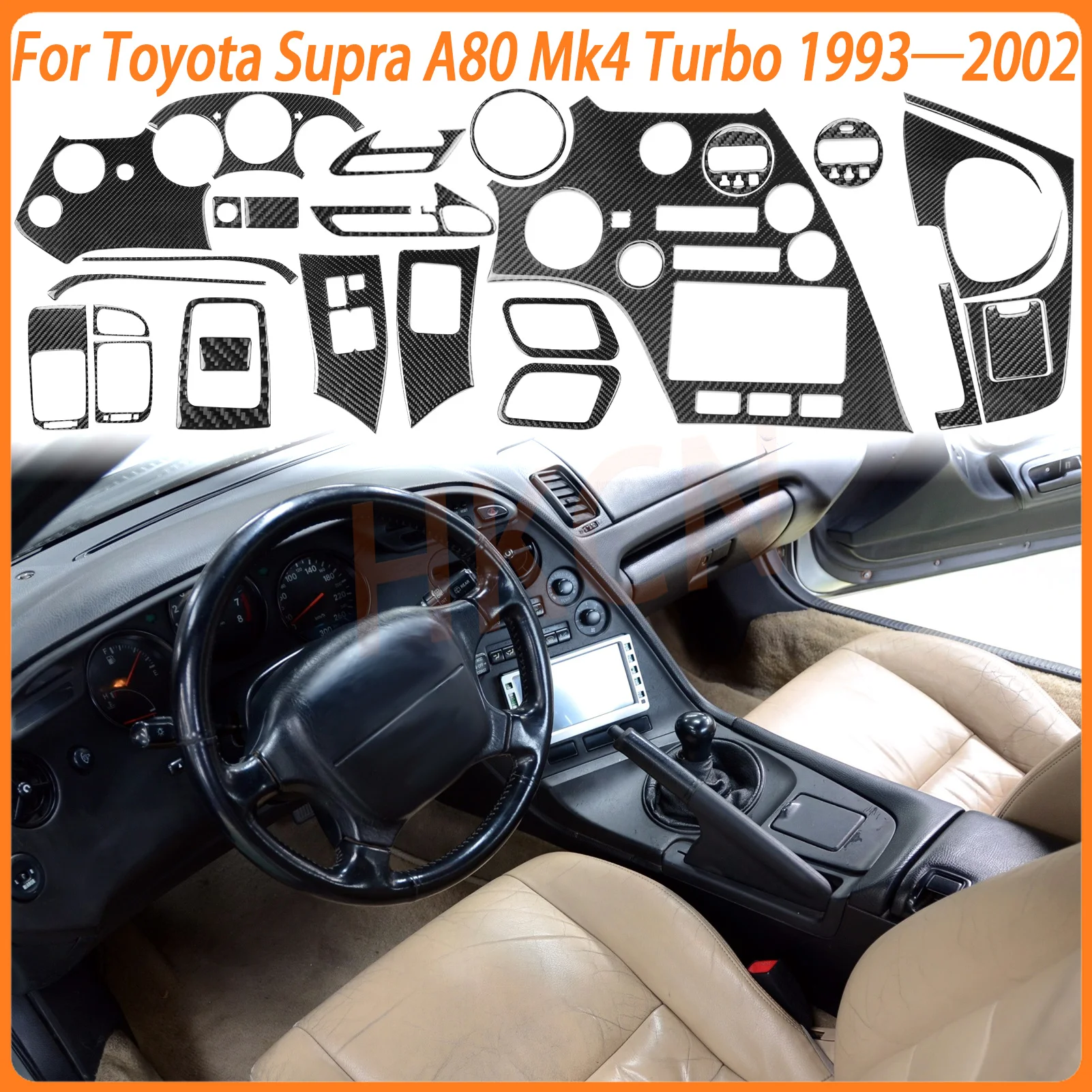

Carbon Fiber Car Accessory Stickers Speed Gauge Gear Shifter Storage Panel Decorative Strips For Supra A80 Mk4 Turbo 1993-2002