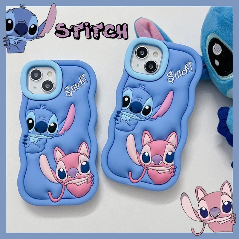 Disney Stitch Angel 3D-Embellierter Schutzfall für Apple iPhone 14 13 12 11 Pro Max XS XR X Plus – Ein ultimatives Geschenk für Disney-Fans