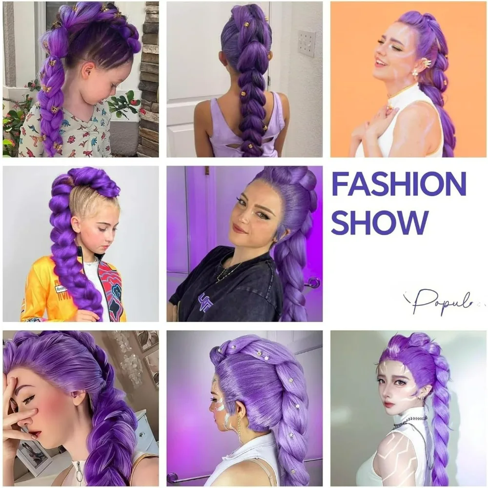Perücke – Lila Haarverlängerungen, Cosplay-Haar, lila Flechthaar, Kunstfaser, Halloween-Anime-Kostüm-Perücke für Kinder und Erwachsene