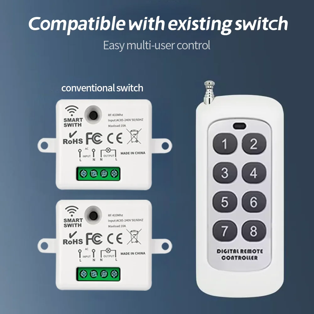 RF433Mhz العالمي لاسلكي للتحكم عن بعد مفتاح الإضاءة AC110V 220 فولت 10A 500 متر التتابع وحدة صغيرة الارسال لمروحة المصباح LED
