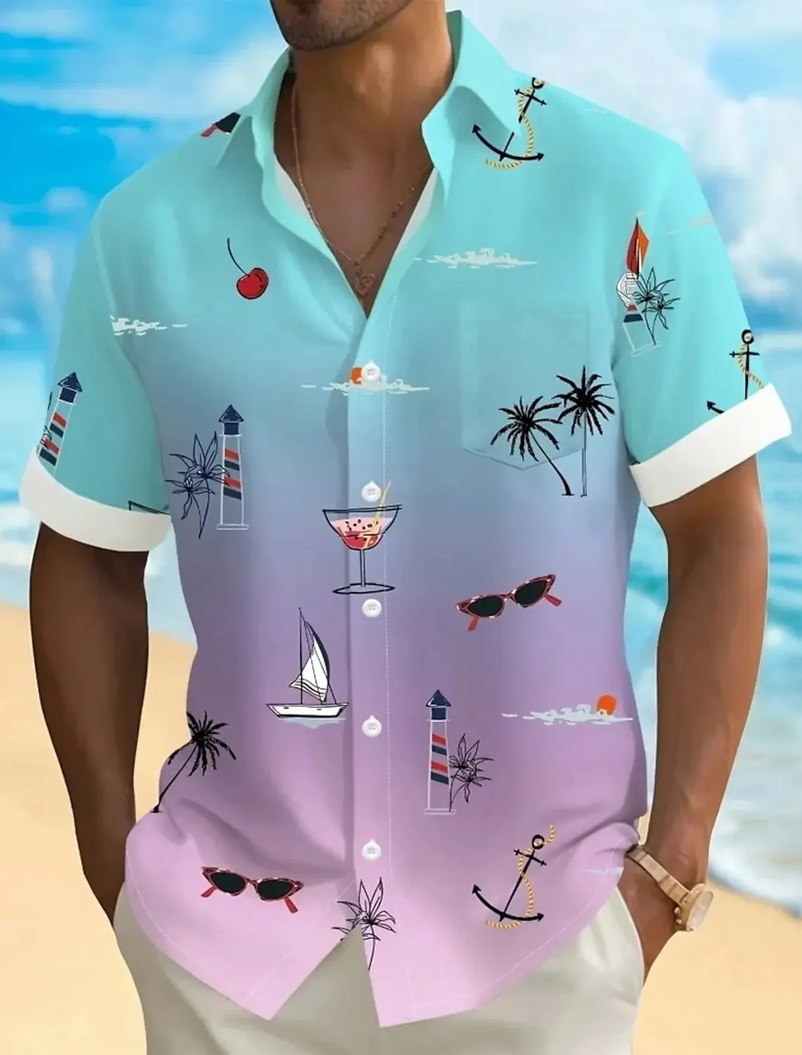 

Men's Coconut Palm Tropical Plants Shirt Shirt Short Sleeve Summer Turndown 3D Print Collared Shirts Loose-fit Shirt for Men