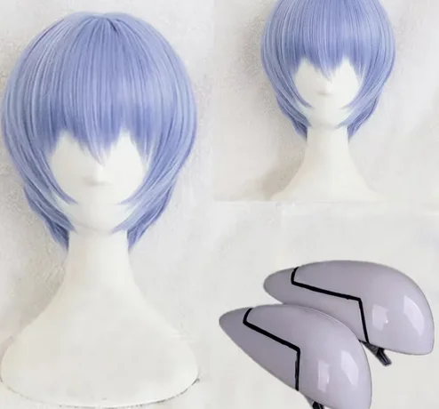 Ayanami Rei-Perruque Synthétique Courte Bleu Clair, Cheveux Cosplay, Bonnet, Degré de Chaleur