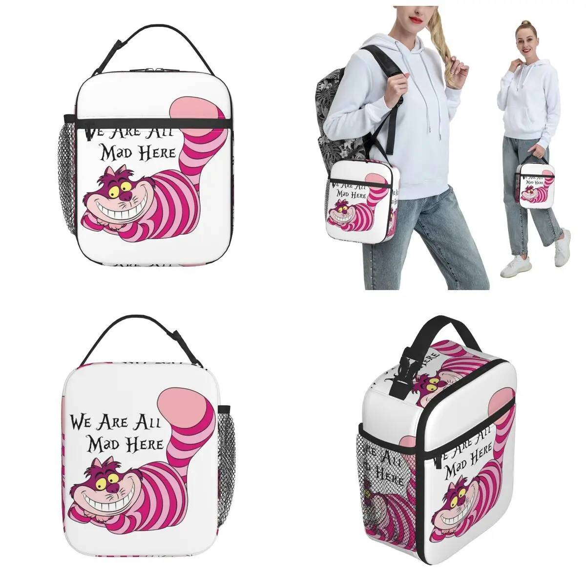 The Cheshire Cat We're All Mad Here Thermal Insulated Lunch Bags for School Portable Bento Box Cooler Thermal Food Box