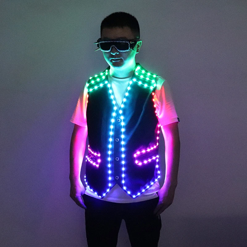 Colorful LED Luminous Vest Bar Clothing Jacket DJ Singer Dancer Performer Stage Waiter Clothes Glowing costume