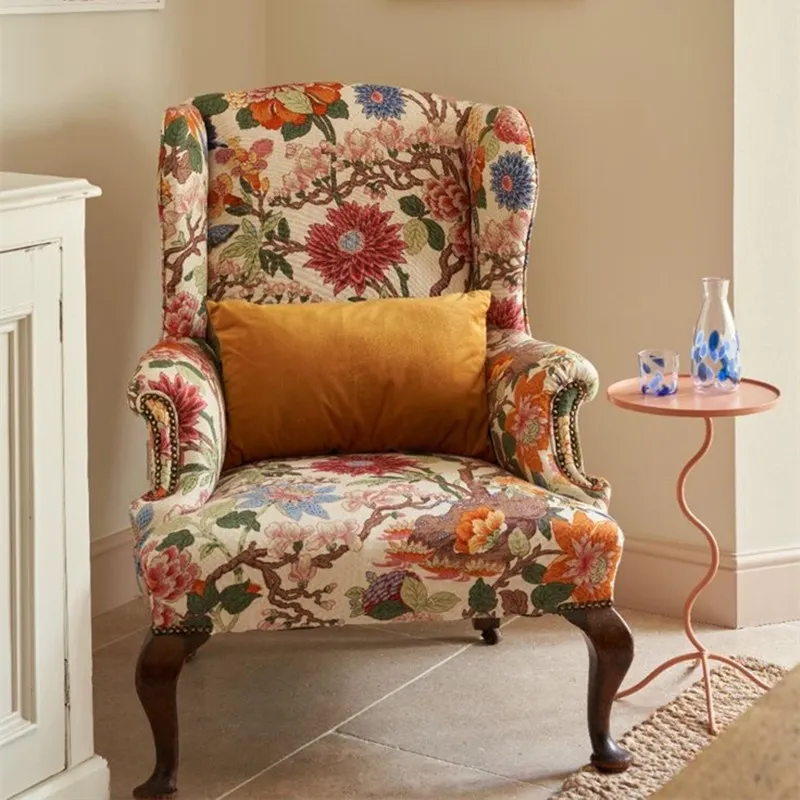 

French retro tiger chair single sofa American country living room high back British pastoral living room leisure chair