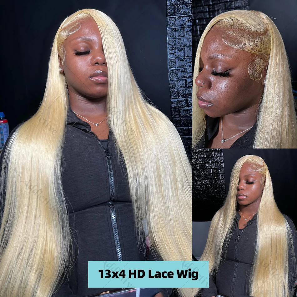 Honey Blonde Straight Lace Front Wig para Mulheres, Perucas de Cabelo Humano, Remy Brasileiro, HD Transparente, 13x4, 13x6, 40 ", 613