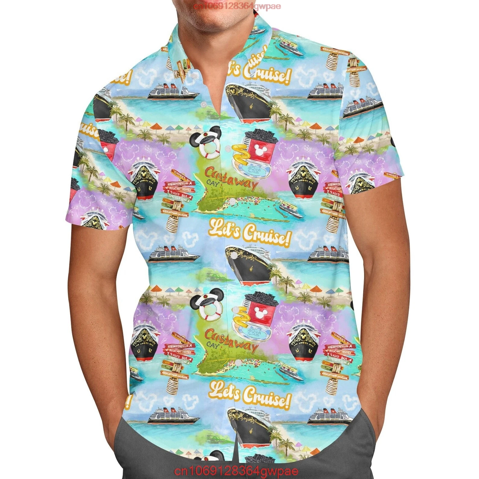 Castaway Cay Hawaiian Shirt Disney Cruise Line Men's Women's Button Up Shirt Casual Beach Shirt Mickey Summer Short Sleeve Shirt