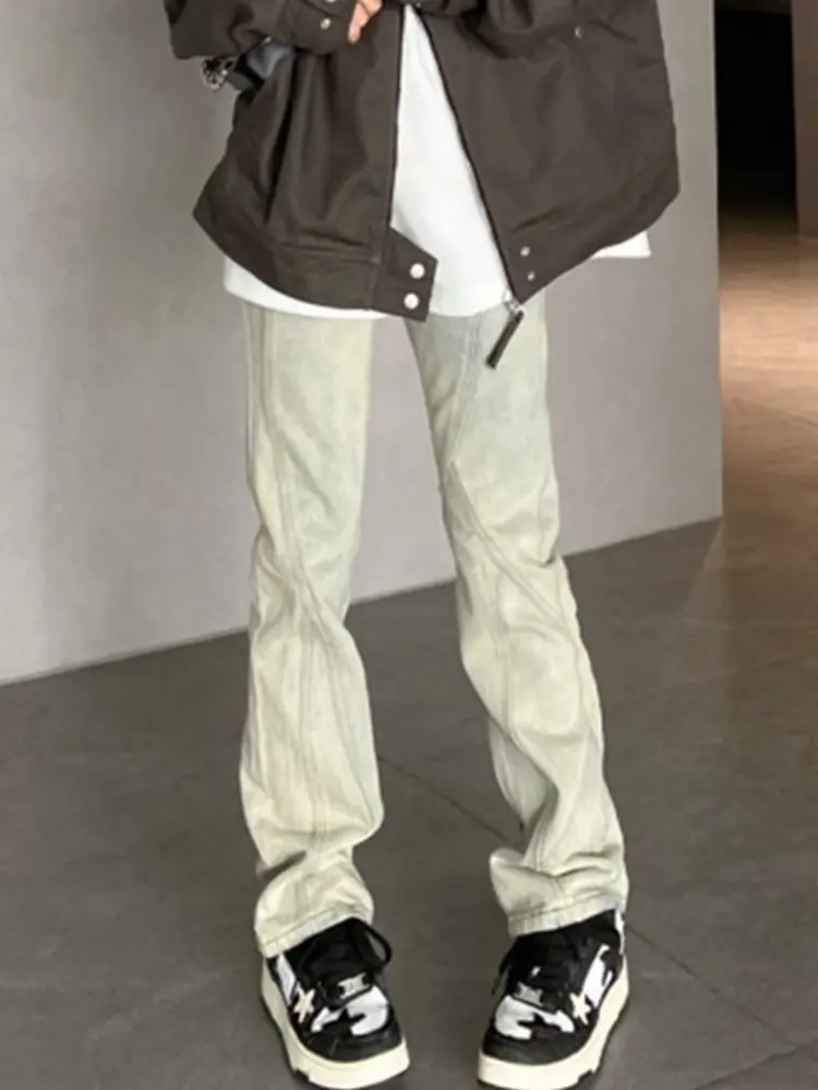 

Fall Hong Kong Sle Men's Jeans Loose Straight Leg Slimming High Street Bell Bot Retro Denim mid High Waist Zipper Closure