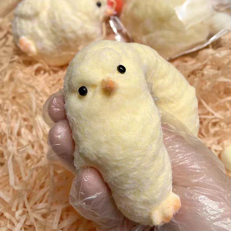 Squishy Chicken Kawaii Handmade Silicone Soft Flocked Yellow Chicken Seal Soft Chicken Kids Birthday Gift Toy Cute Squishy Chick