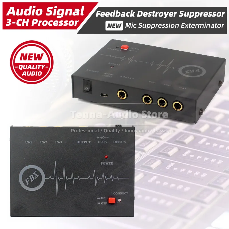 Mini 3 Channel Input 1 Way Output Audio Signal Processor Feedback Mic Destroyer Suppressor Microphone Suppression Exterminator