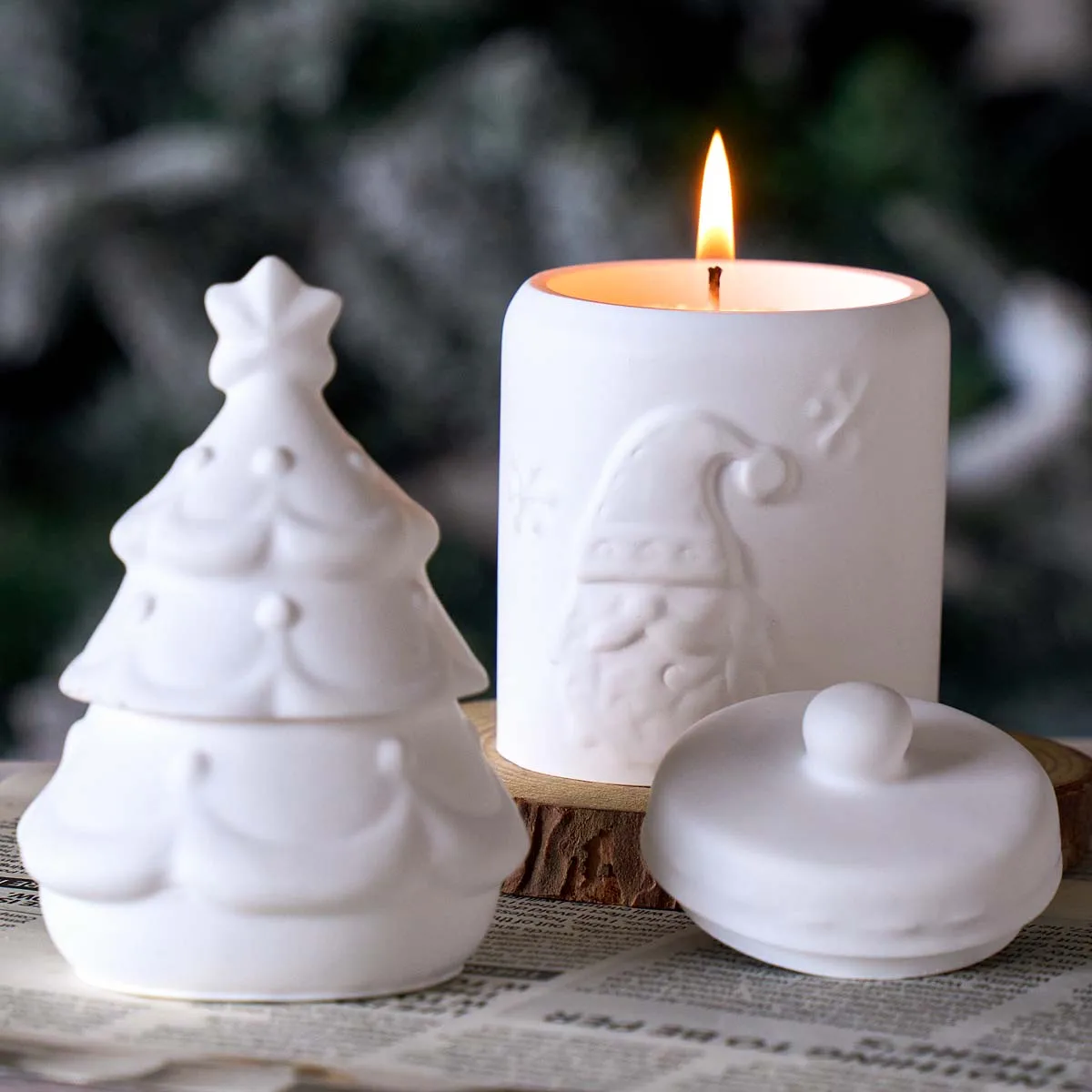 Christmas Candle Jar Silicone Mold DIY Christmas Tree Santa Claus Gypsum Ornament Molds Resin Storage Box Crafts Making Home Dec