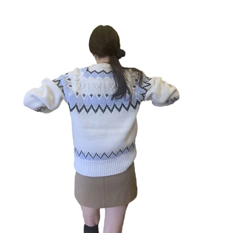 New Korean Version Lazy Style O-neck Pullover Autumn Winter Thick Sweater for Women Loose Long Sleeved Knitted Top Outerwear