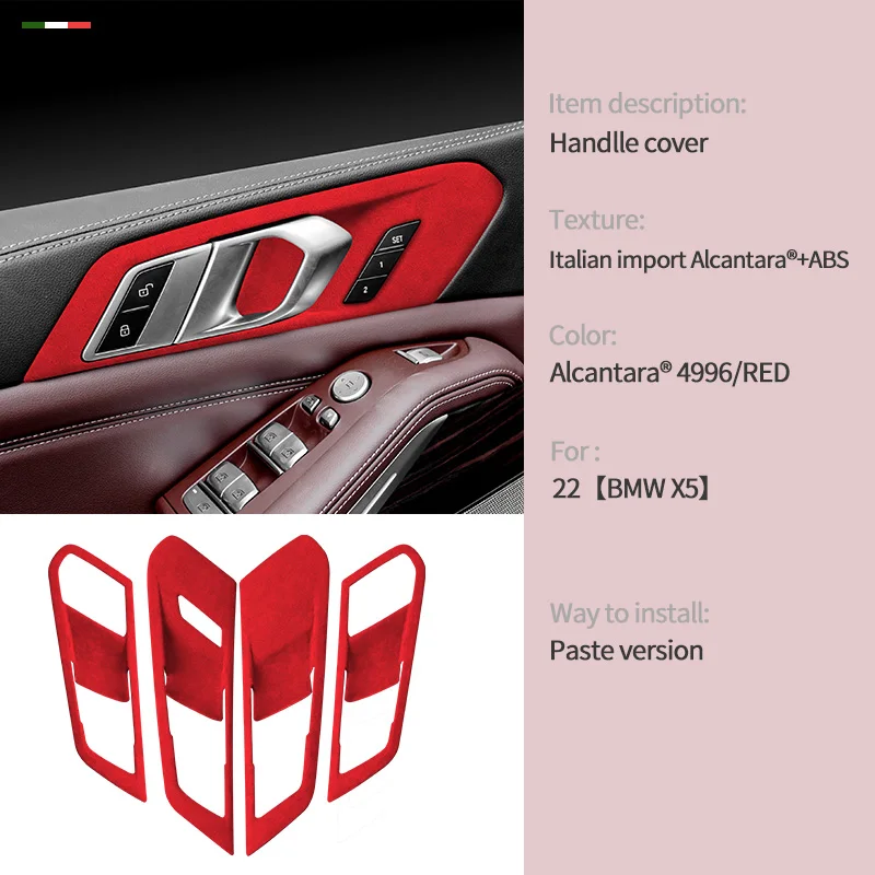 4PCS For BMW X5 G05 2019 2020 2021 2022 2023 2024 Top Suede Interior Door Handle Bowl Frame Trim Stickers Covers Car Accessories