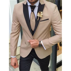 Costume Men Suits 3 Pieces (Jacket+Vest+Pants) Peak LapelProm Tuxedo Slim Fit Groom Wedding Suits For Men Blazer Pattern