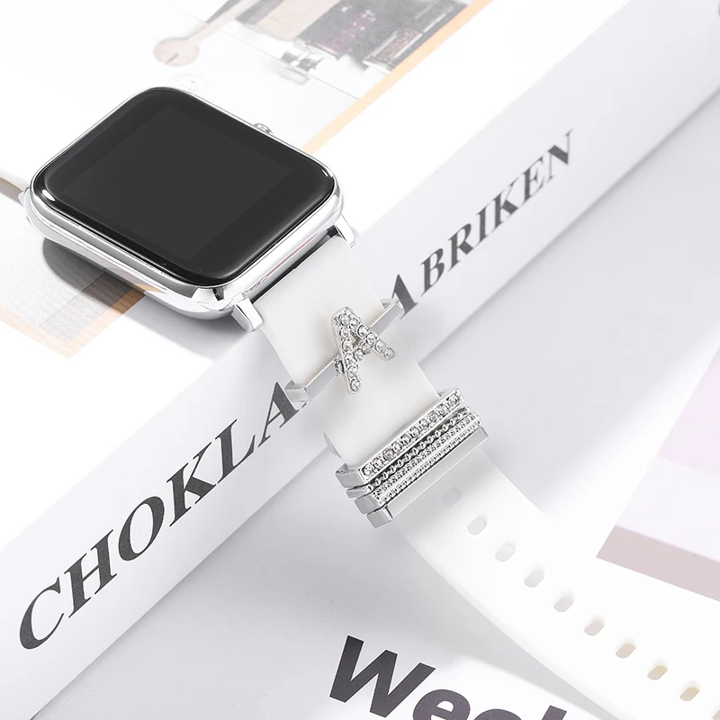 Ring Set for Watchband Alphabet Diamond Jewelry Charms for Iwatch Silicone Bracelet Metal Decorative Nails for Samsung Strap