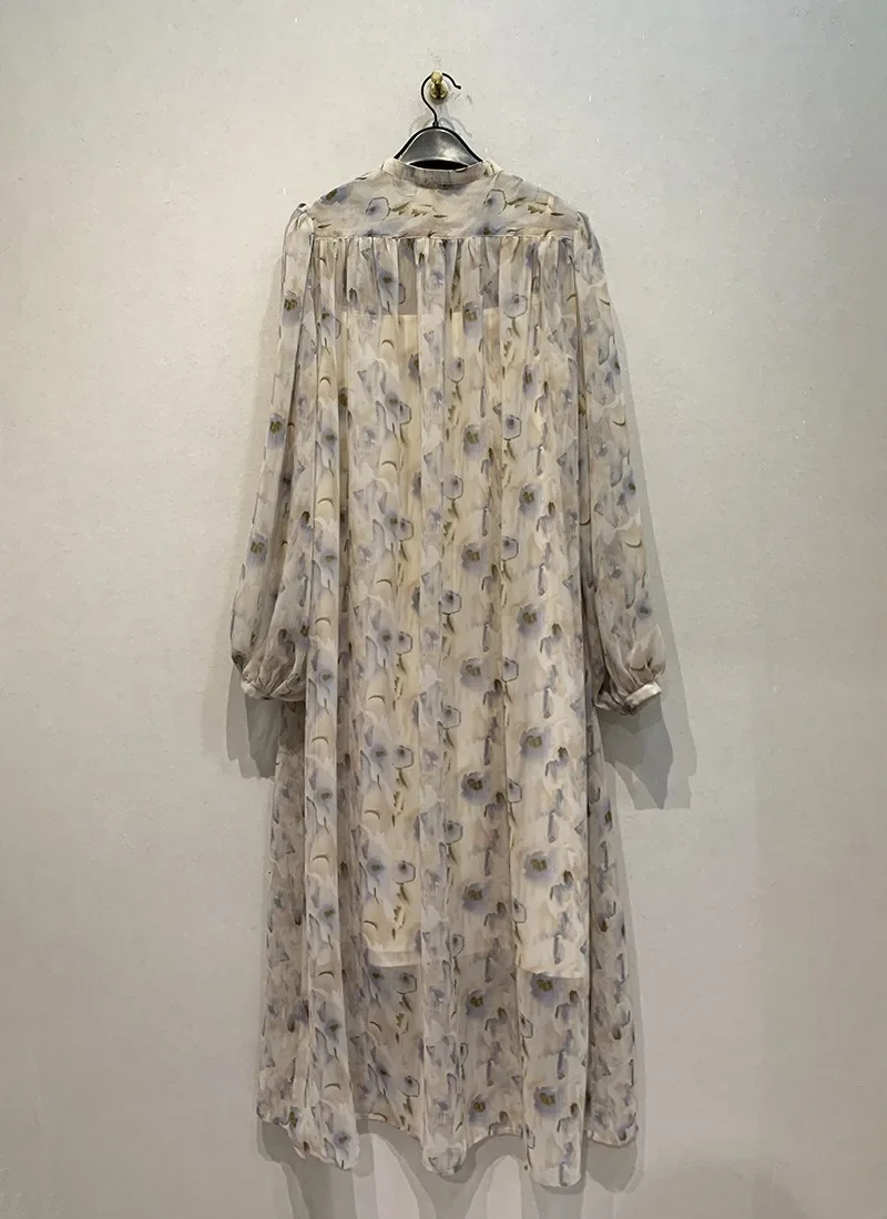 Abito da donna stampato floreale vintage giapponese Abito semplice ed elegante a maniche lunghe allentato 2024 Primavera Nuovo O-Collo Abiti monopetto